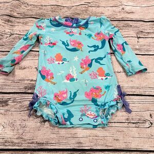 Hatley Blue and Pink Rash Guard Swimsuit With Mermaid Theme Size 3-6 Months
